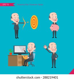 Set of drawing flat character style, business concept ceo activities - hit, piggy bank, Consulting, farewell