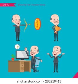 Set of drawing flat character style, business concept ceo activities - victory, hit, no problem, management, start