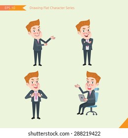 Set of drawing flat character style, business concept  young office worker  activities - introducing, confidence, office worker, communications
