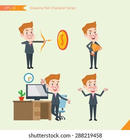 Set of drawing flat character style, business concept  young office worker  activities - victory, hit, no problem, management, start