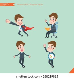 Set of drawing flat character style, business concept  young office worker  activities - business hero, Question,  time management, Knowledge