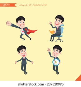 Set of drawing flat character style, business concept young office worker activities - business hero, Question, time management, Knowledge 