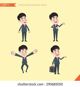 Set of drawing flat character style, business concept young office worker activities - businessman, research, office worker, counsel, growth 