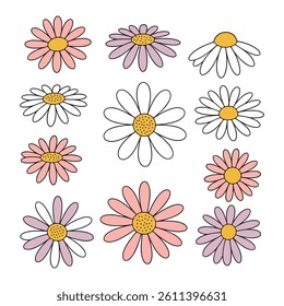 Set of drawing flowers. Minimalist prints set. Abstract hand drawn one line flowers. Vector illustration