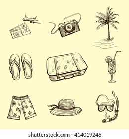 
Set Drawing icons , planning a vacation. Isolated objects on a light background