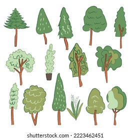 Set drawing illustration trees icon vector