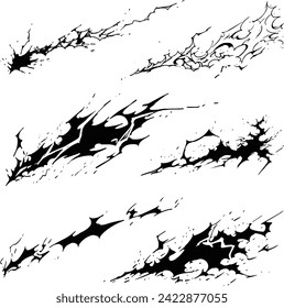 set of drawing line art comic manga effect lightning power thunder, isolate with white background