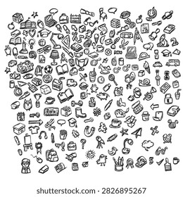 set of drawing objects used for decoration illustration vector sketch with black lines