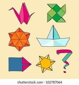 Set of drawing origami elements. Cartoon stylized.