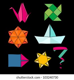 Set of drawing origami elements. Cartoon stylized.