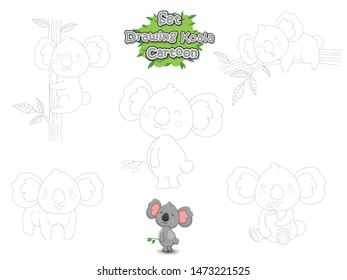 Set Drawing and Paint Cute Cartoon Koala. Educational Game for Kids. Vector illustration With Cartoon Funny Animal Frame