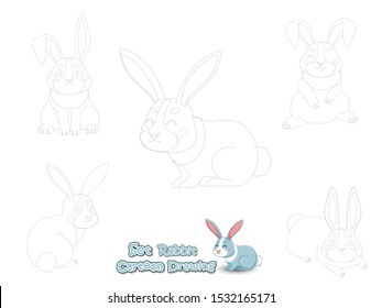 Set Drawing and Paint Cute Rabbits Cartoon. Educational Game for Kids. Vector illustration With Cartoon Funny Animal Frame