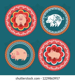 set drawing of pigs