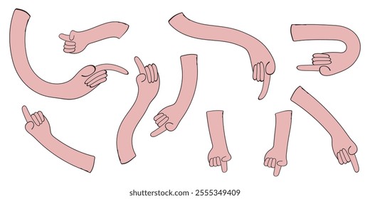 set of a drawing of a pink hands. Vector illustration.