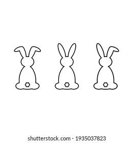 set of drawing small bunny outline easter sign symbol vector illustration
