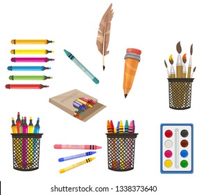 set of drawing supplies vector