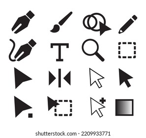 conjunto de iconos de herramientas de dibujo, flechas de ratón, ilustración vectorial