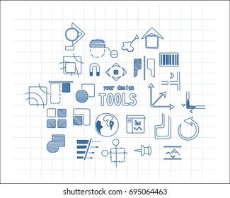 Set of drawing tools on white background