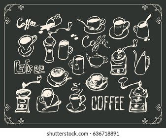 set drawing utensils for drinking tea and coffee