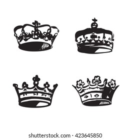Set drawing vector icons and shape of Crowns. 