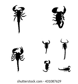 Set of drawing vector isolated scorpions silhouettes