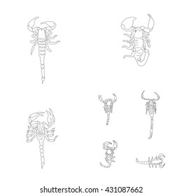Set of drawing vector isolated scorpions outlines