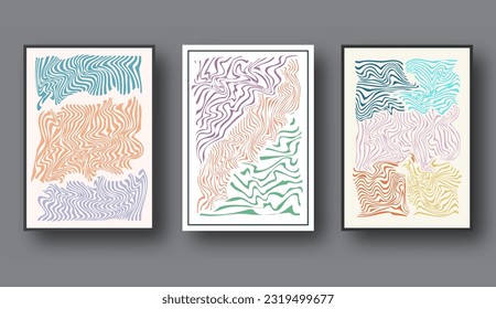 A set of drawings with abstract geometric shapes for wall decoration. Templates for interior design. A collection for posters, covers, prints and creative ideas