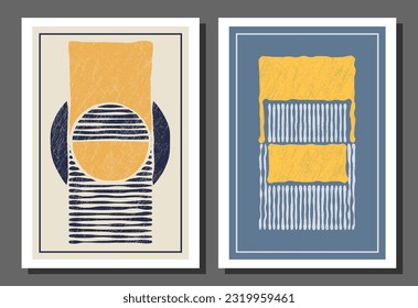 Un conjunto de dibujos con formas geométricas abstractas para la decoración de las paredes. Plantillas para el diseño interior. Colección de afiches, portadas, impresiones e ideas creativas