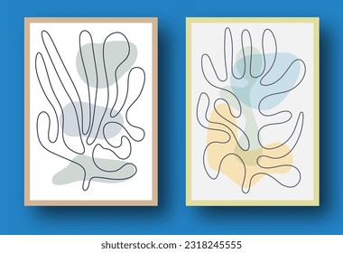 A set of drawings with abstract plants for wall decoration. Templates for interior design. A collection for posters, covers, prints and creative ideas