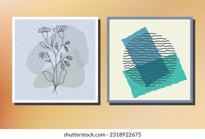 set of drawings with abstract plants for wall decoration. Templates for interior design. A collection for posters, covers, prints and creative ideas
