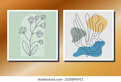 conjunto de dibujos con plantas abstractas para la decoración de las paredes. Plantillas para el diseño interior. Colección de afiches, portadas, impresiones e ideas creativas
