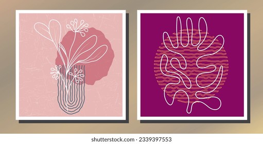 set of drawings with abstract plants for wall decoration. Templates for interior design. A collection for posters, covers, prints and creative ideas