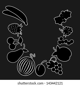 Set of drawings in black and white fruit color. Vector Illustration.