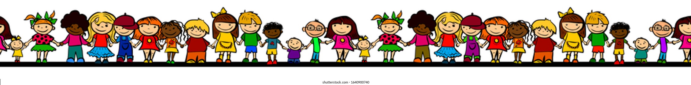 A set of drawings of children. Seamless pattern kids. Friendship. Vector illustration