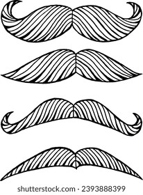 Set of drawings. Cool mustache. Hand drawn. Vector illustration.