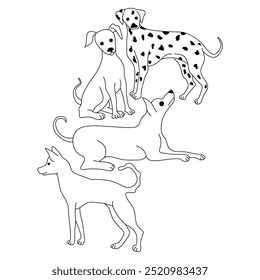 Set of drawings of dogs, black simple lines. Vector illustration