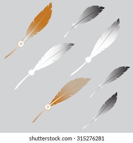 a set of drawings of 
feathers, fluffy, white and beige