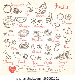 Set drawings of fruit for design menus, recipes and packages product