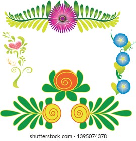 Set of drawings of garden flowers, vector illustration isolated on white background , cute, cartoon. 