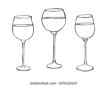 A set of drawings of glass on white background