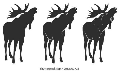 A set of drawings of moose for your design. Vector illustration, isolated object 
