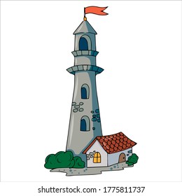 set of drawings on the marine theme. Lighthouse vector illustration isolated on white background.