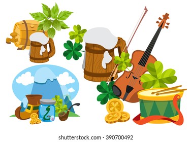 A set of drawings on the theme of beer. Brewing, Irish Pub St. Patrick's Day.