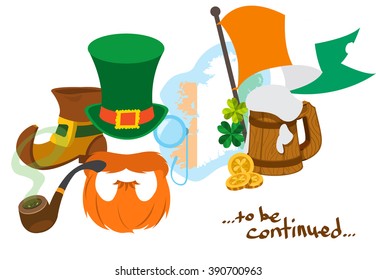 A set of drawings on the theme of beer. Brewing, Irish Pub St. Patrick's Day.