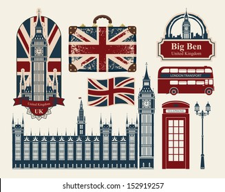 set of drawings on the theme of Great Britain and London