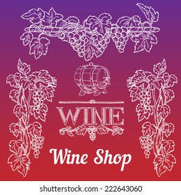 Set of drawings on the theme of wine and grapes