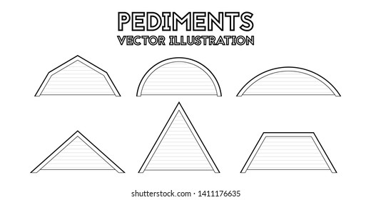A set of drawings of the pediments. Vector illustration. The structure of the building.