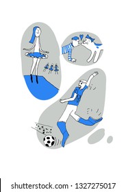 A set of drawings with people 