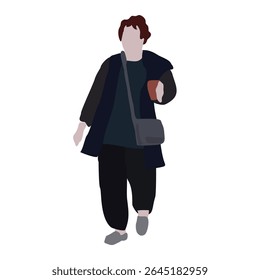 Set of drawings of people on the street in spring clothes. 2D image for use as an entourage. Vector flat city infographics