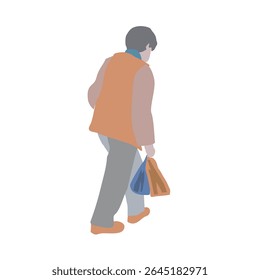 Set of drawings of people on the street in spring clothes. 2D image for use as an entourage. Vector flat city infographics